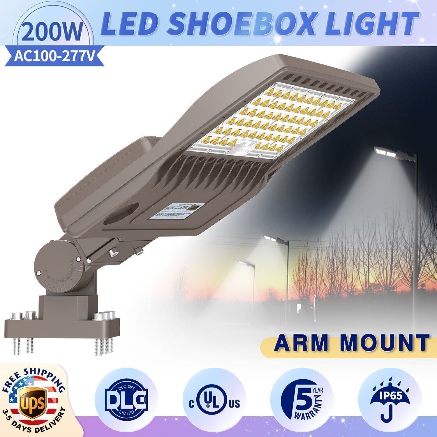 200W LED Parking Lot Light 800W MH Equal Street Area Pole Shoebox Fixtures 5000K