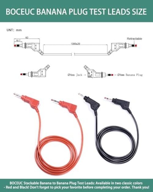 Multimeter Test Leads 4mm Stackable Banana to Banana Plug with Multicolored