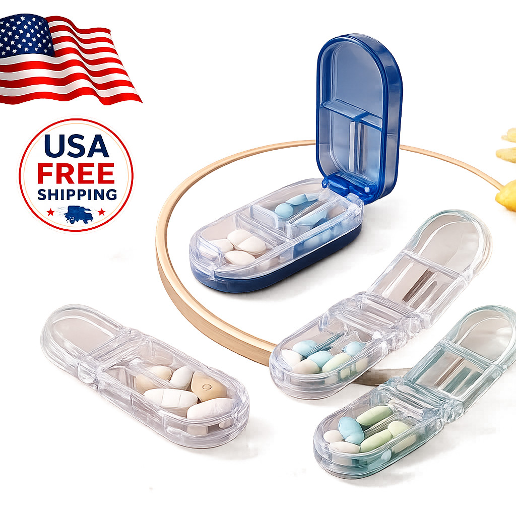 New PILL CUTTER Splitter Half Storage Compartment Box Medicine Tablet Holder