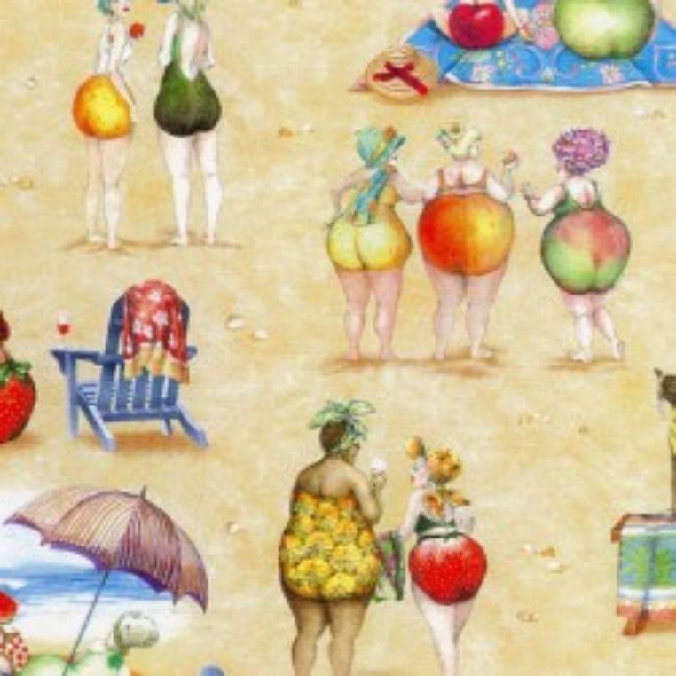 Fruit Ladies ~ 1/2 yard ~Mary Stewart ~  ELS1519 -sand  100% Cotton ~  43" Wide