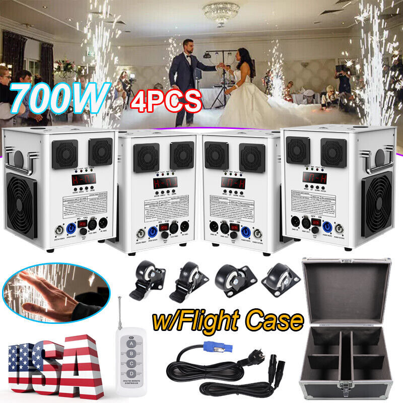 4PC 700W Cold Spark Machine DMX Firework Stage Effect Outdoor Wedding Party+Case