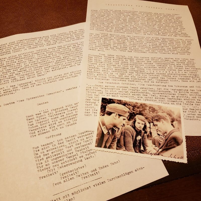 Sophie Scholl - White Rose (anti-nazi) Leaflet #1 with autographed photo (copy)