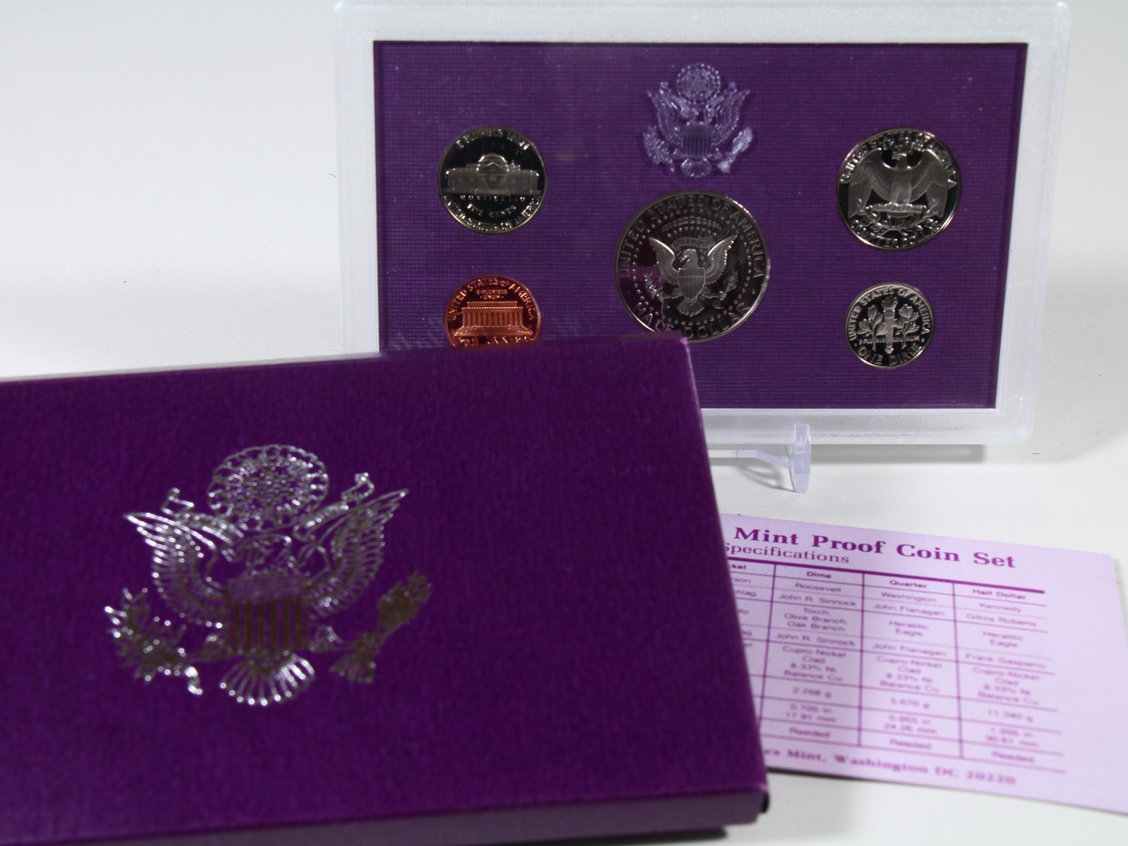 1990-S US Mint 5 coin clad proof set.  American Historic Society. OGP/COA