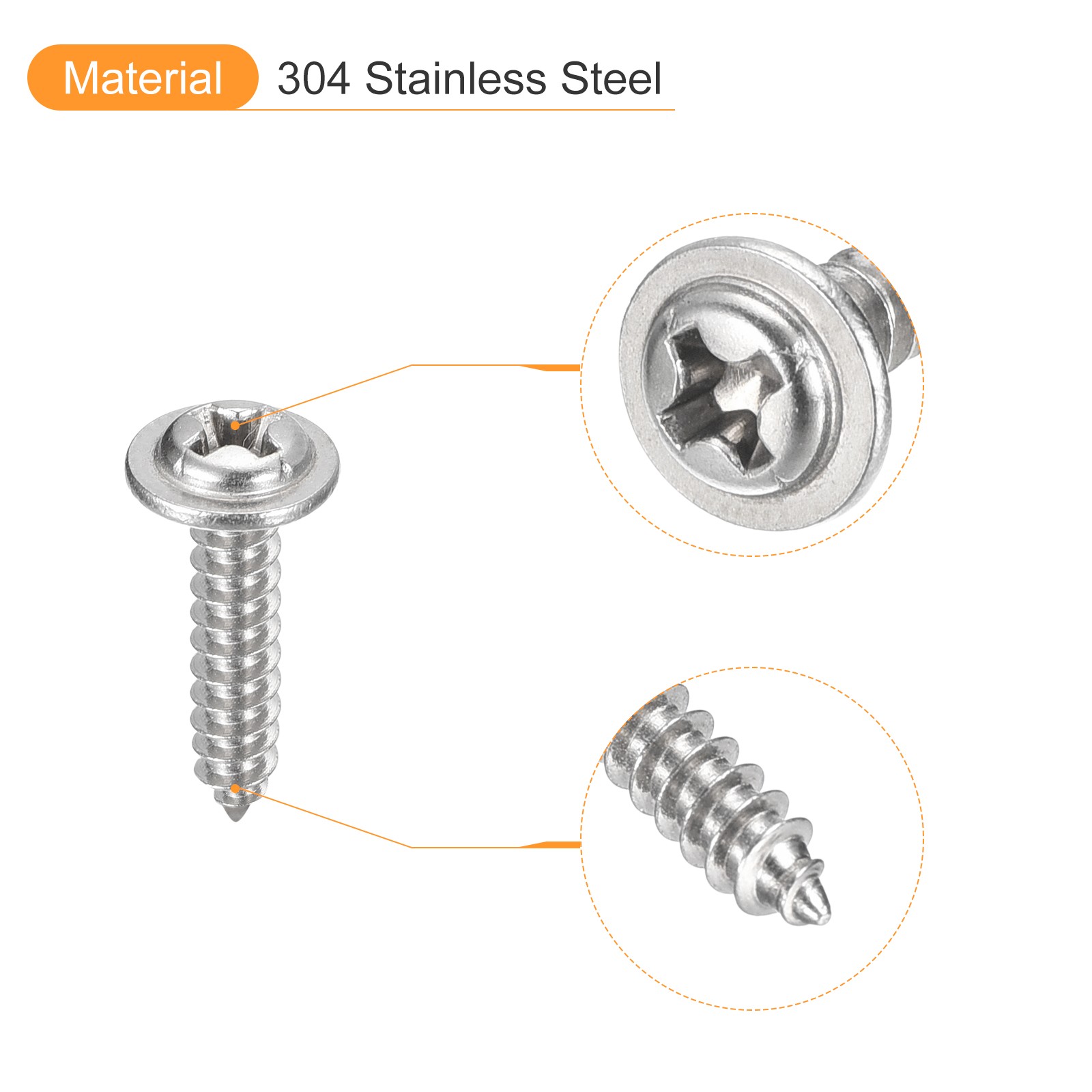 ST3x14x7mm Phillips Pan Head Self-tapping Screw with Washer, 100pcs (Silver)