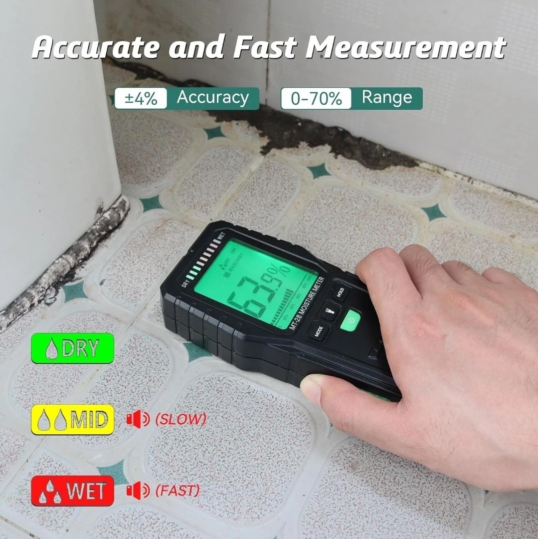 RDINSCOs MT-28 Electric Moisture Meter Backlit Display Hold Battery Indicator