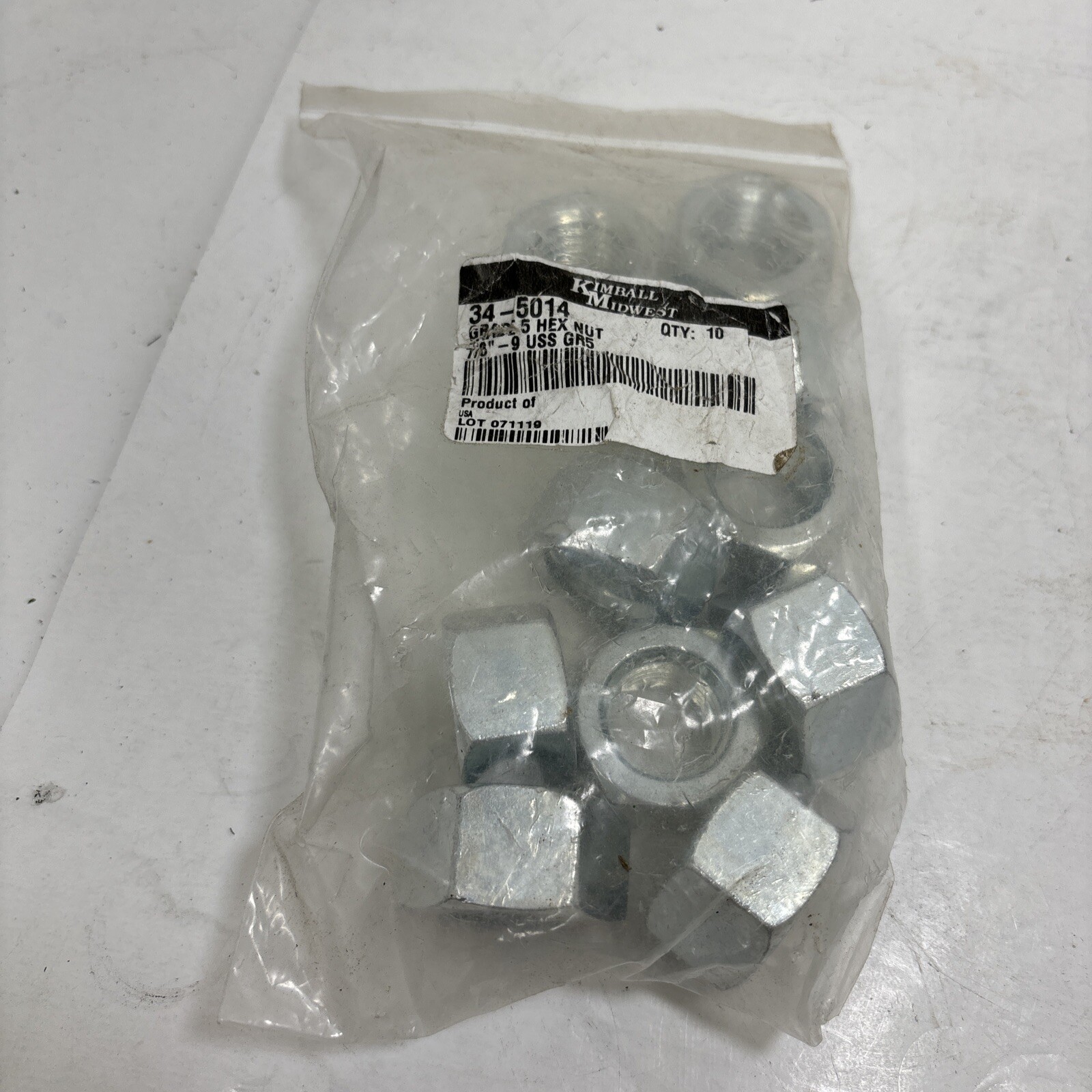 7/8"-9 Grade 5 Finished Hex Nuts Zinc Plated Steel Qty 10
