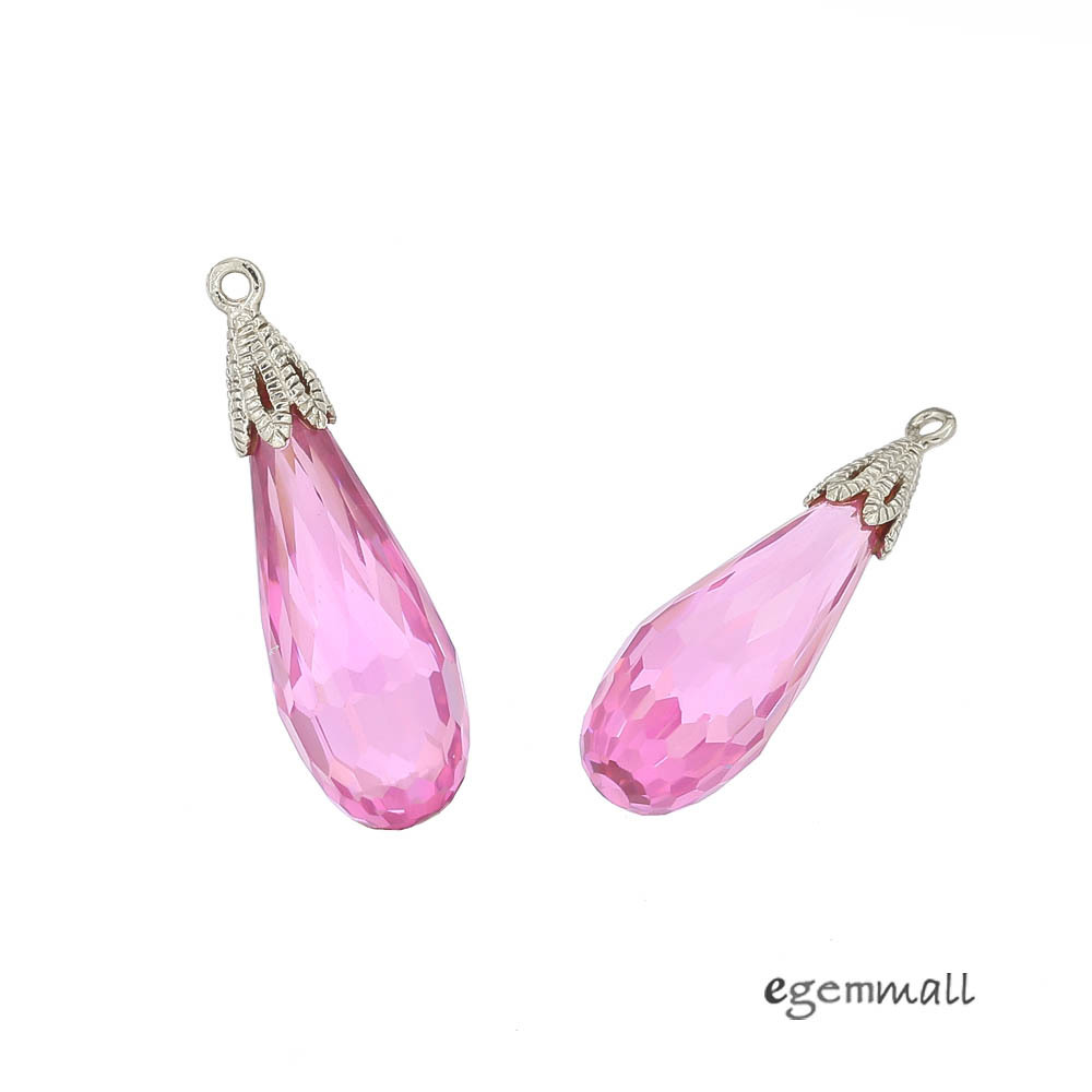 1x Sterling Silver Pink Cubic Zirconia Teardrop Pendant Earring Charm Bead 51552