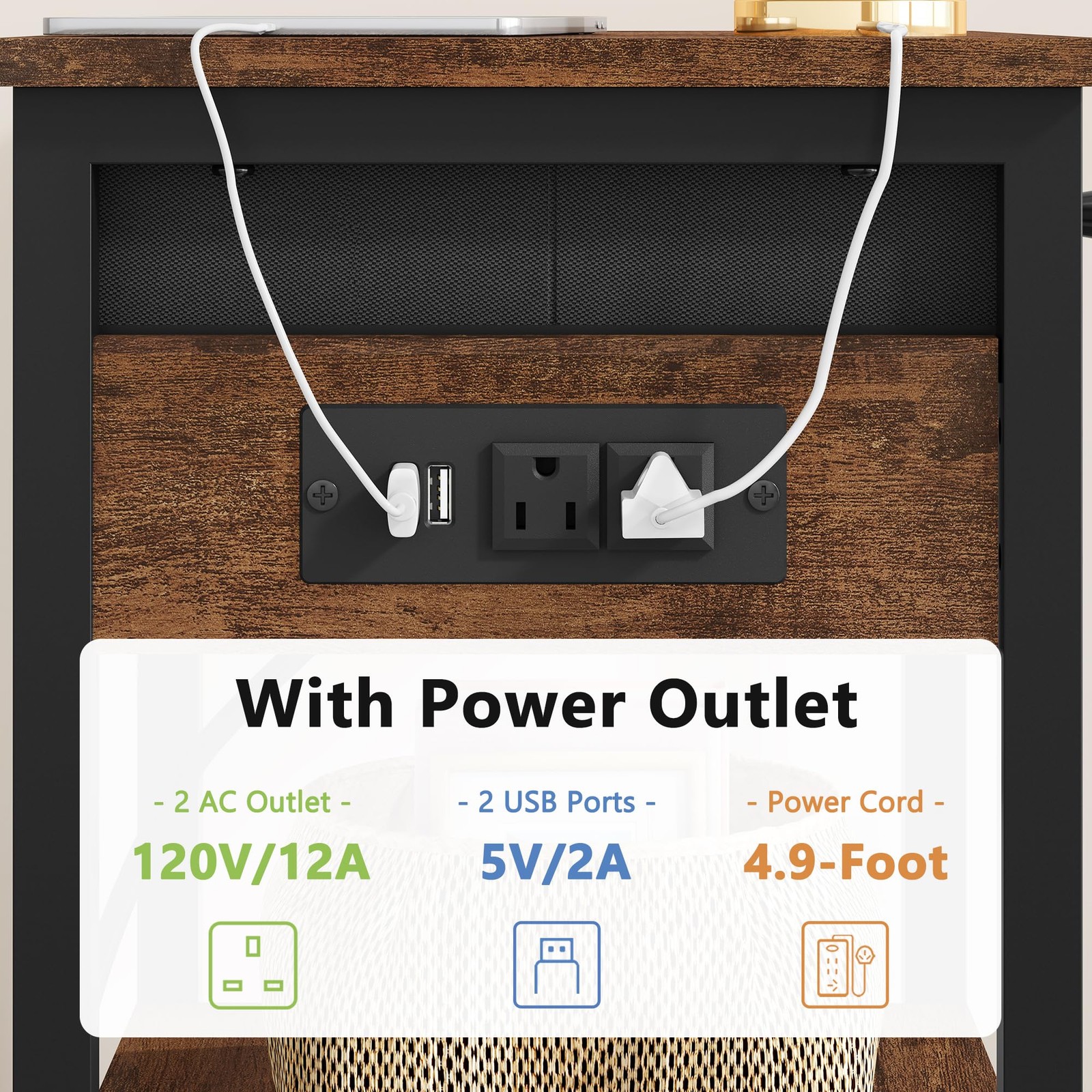 Printer Stand with Power Outlets, 3-Tier Under 3 layer & CS, Rustic Brown