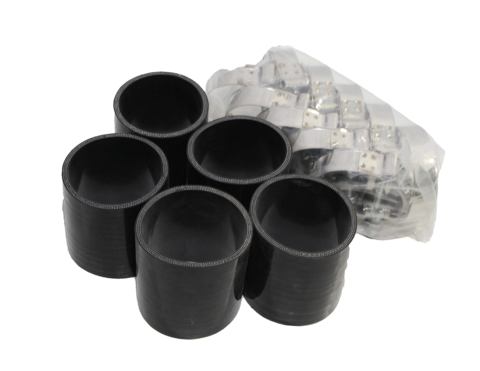 BLACK Universal 4PLY 5x Straight 2.5"-2.5"ID Silicone+ 10xSS T-clamp COMBO