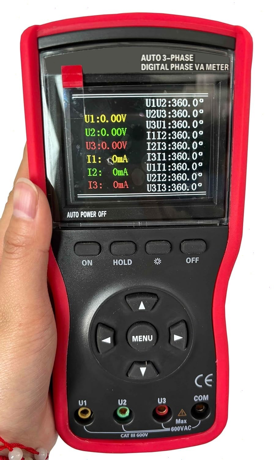 Digital Phase Voltmeter Clamp Meter Three phase 600V 600A 360° Current Detector