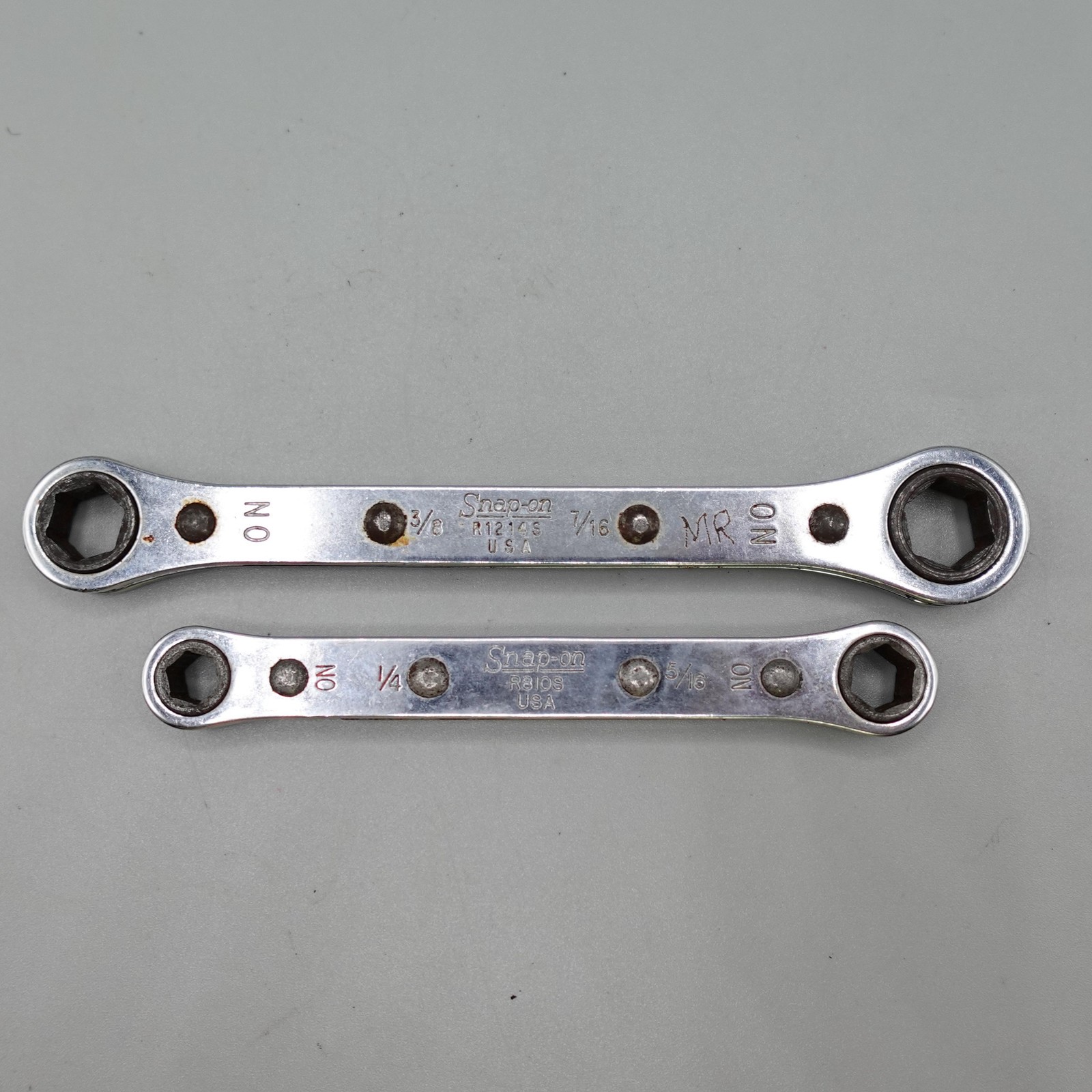 Vintage Snap on Ratcheting Box Wrench Set USA R1214S R810S 3/8 7/16 1/4 5/16 lot