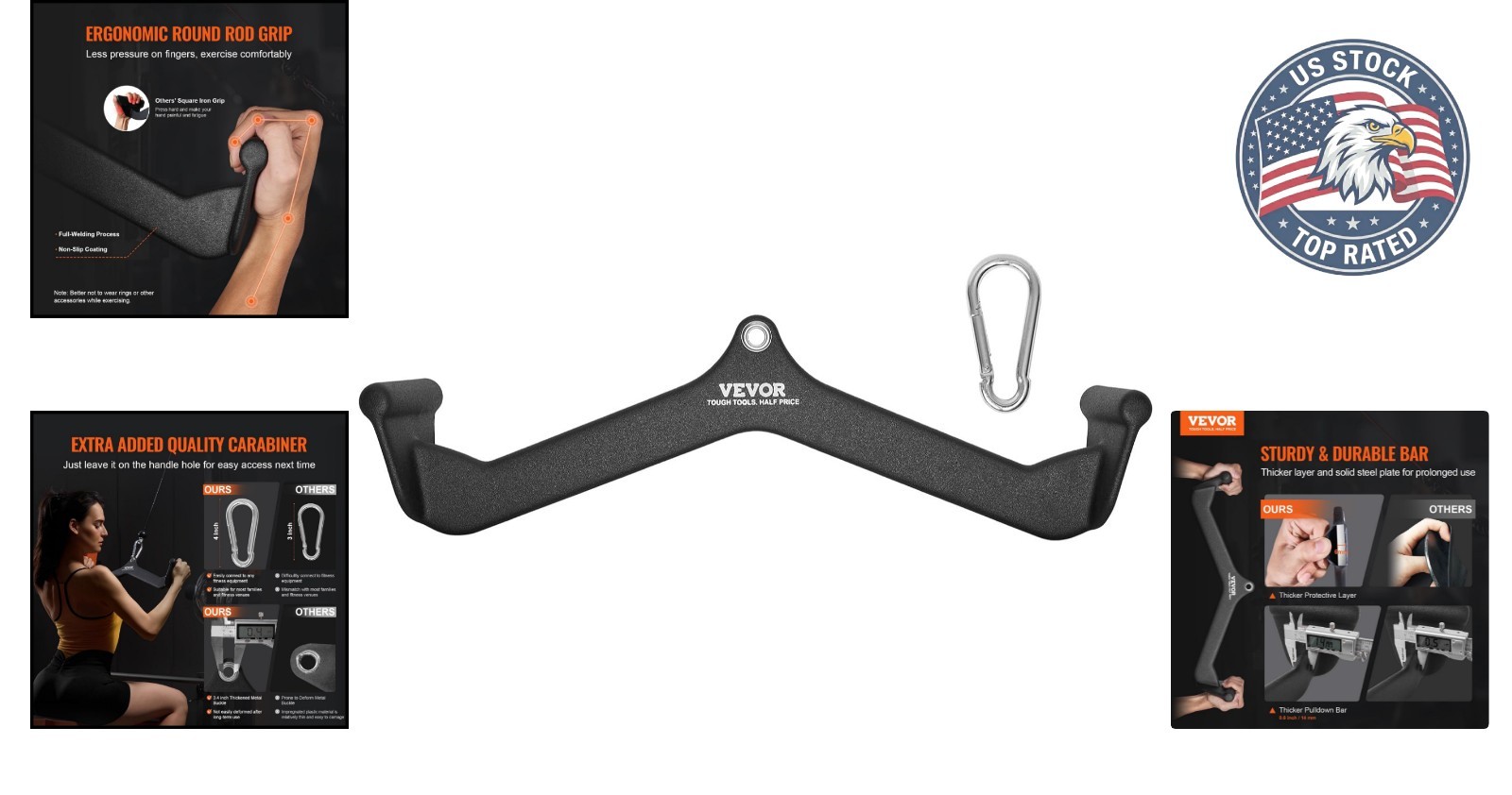 Solid Steel Cable Machine T-Bar & V-Bar Tricep Pull Down Bar for Home Gym