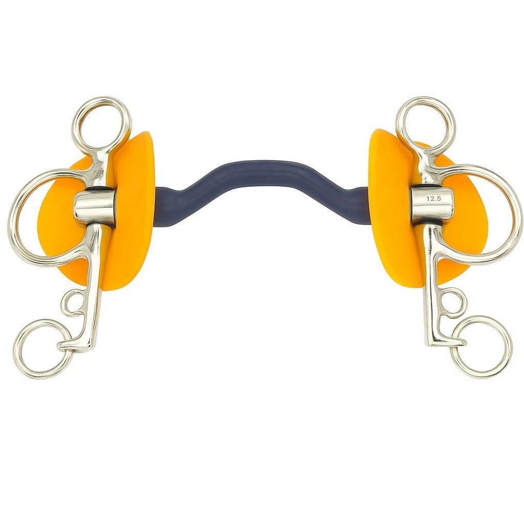 Pelham Bit Flexible Mullen Mouth | Soft Rubber | Orange Guards | 6” Horse Tack