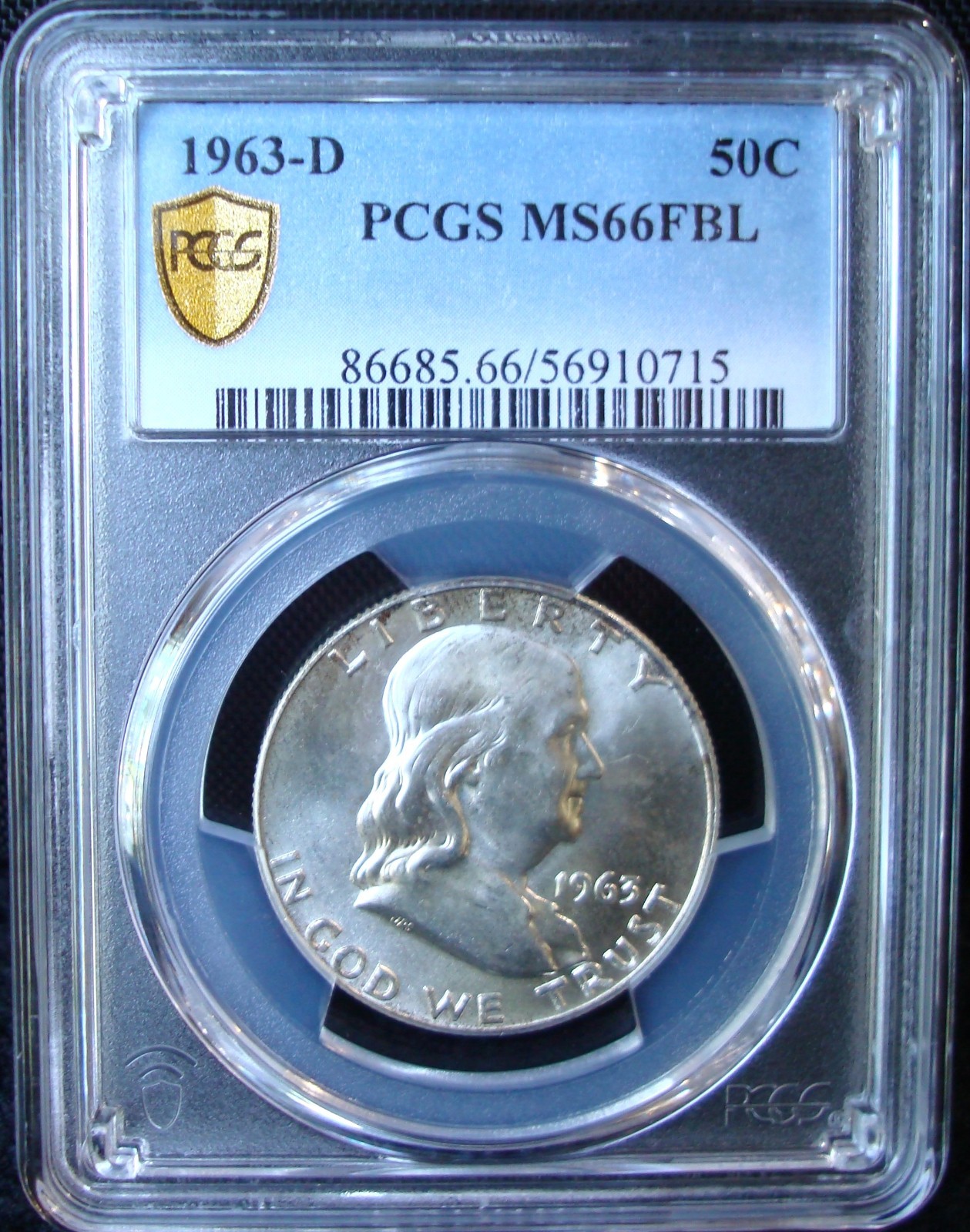 1963-D Franklin Silver Half Dollar - PCGS MS 66 FBL - Gold Shield