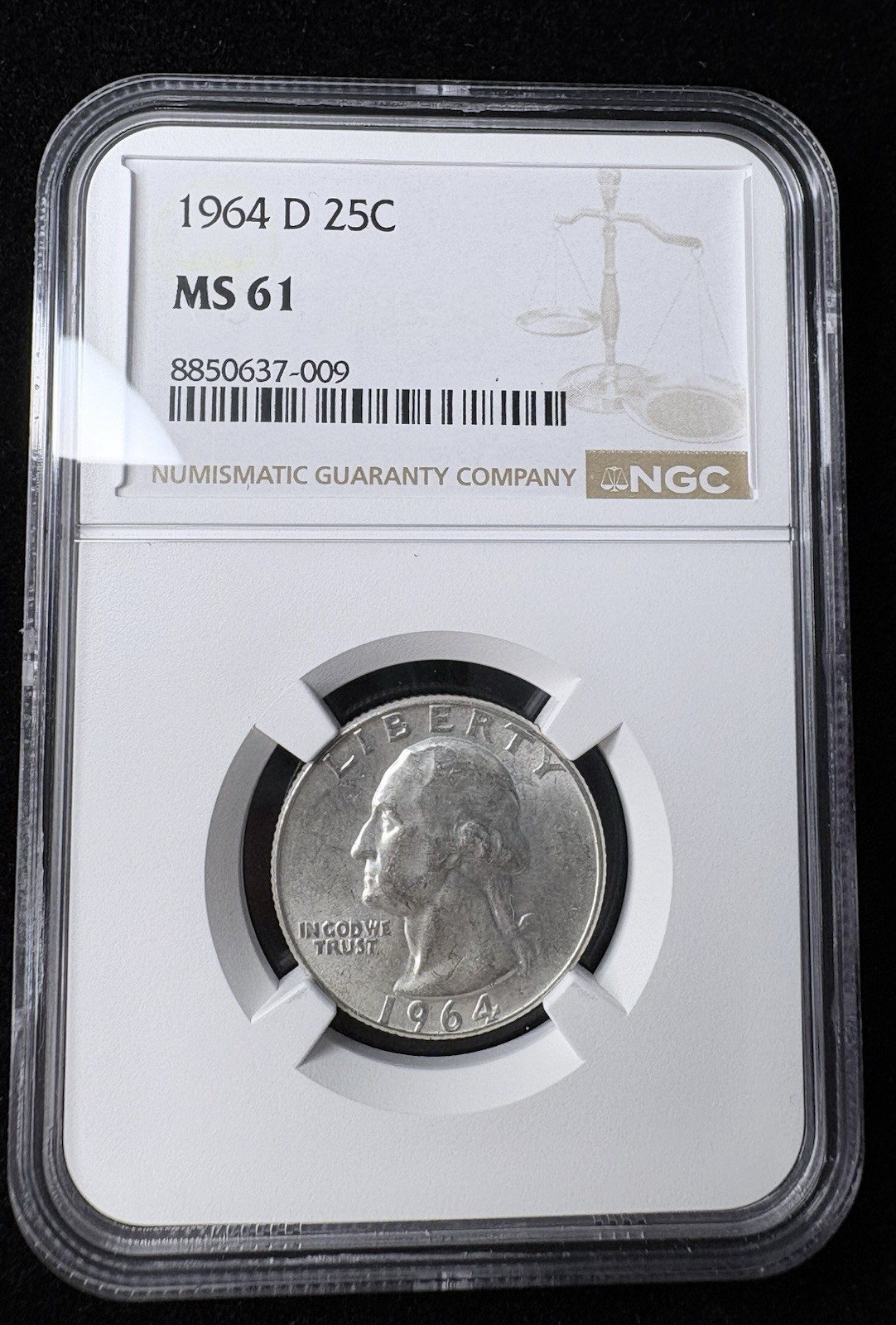 1964-D 25c Washington Quarter Coin MS61 NGC Graded Fast Shipping