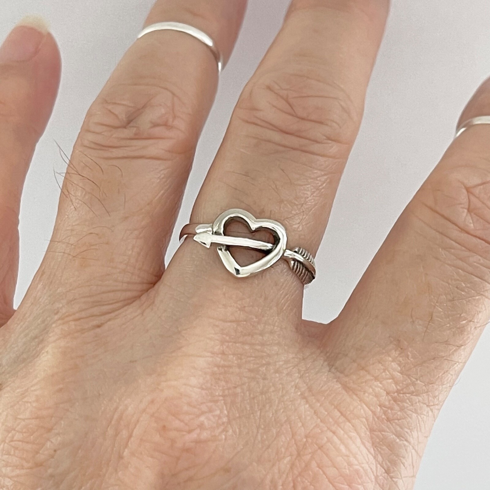 Sterling Silver Heart With Arrow Ring, Silver Rings, Heart Ring, Bow Ring