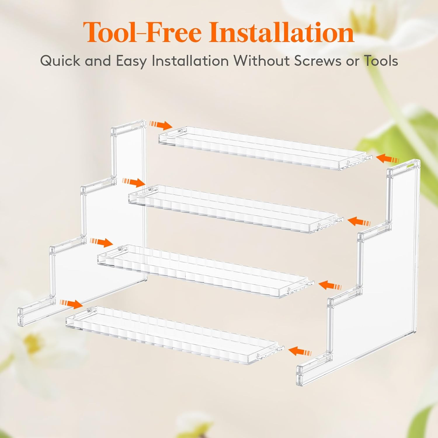 4 Tier Clear Display Riser Stand with Decorative Secure Fences, Tool-Free Assemb