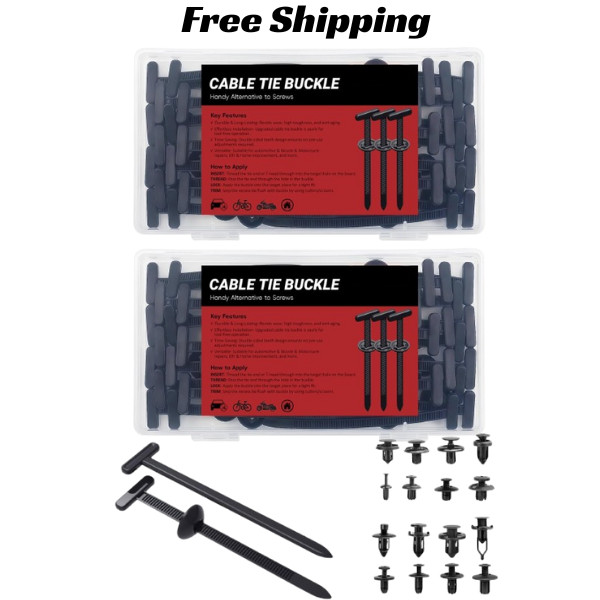 30PCS Nylon Universal Cable Tie Buckles, Multi-functional T Rivet Zip Ties 2 pak