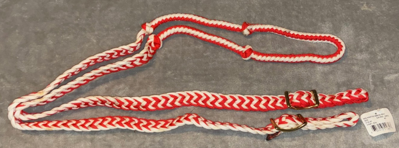 NEW RED & WHITE BRAIDED BARREL REINS 8'