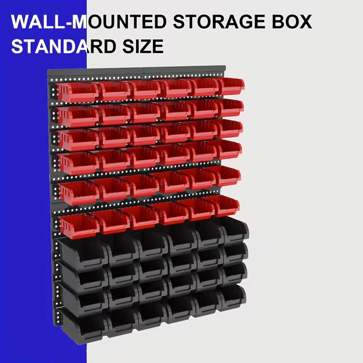 Wall-Mounted Storage Rack System with Bins and Brackets - 60 Pcs Heavy Duty Gara