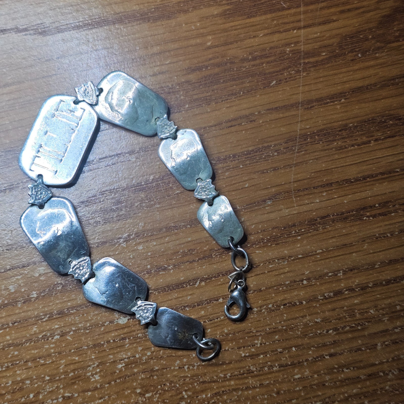1944 Australian Silver Coin Bracelet TILLIE Love Token WWII Souvenir Trench Art