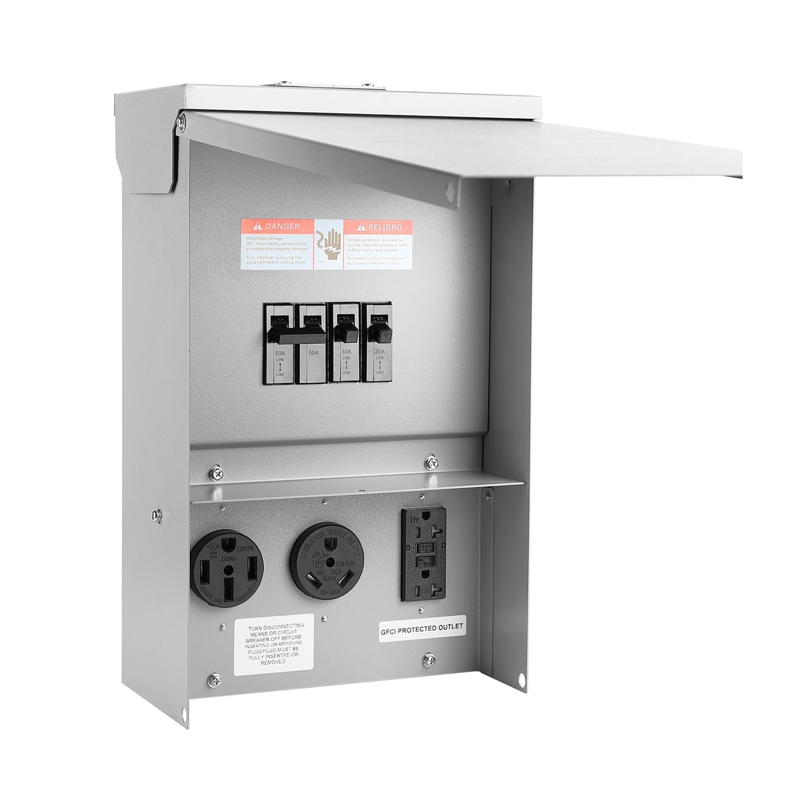 Temporary Electrical Power Outlet Panel Weatherproof RV Receptacle Box with 3...