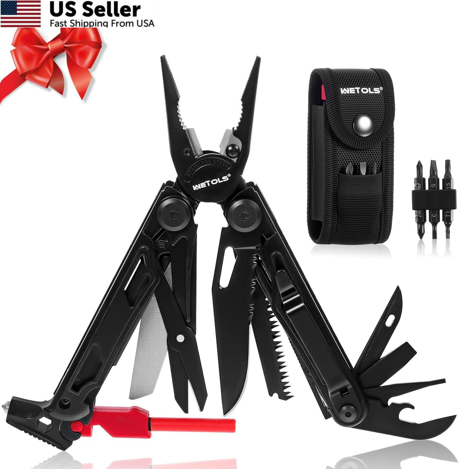 WETOLS Multitool with Pocket Knife, 27-in-1 Stainless Steel 27-in-1, Black