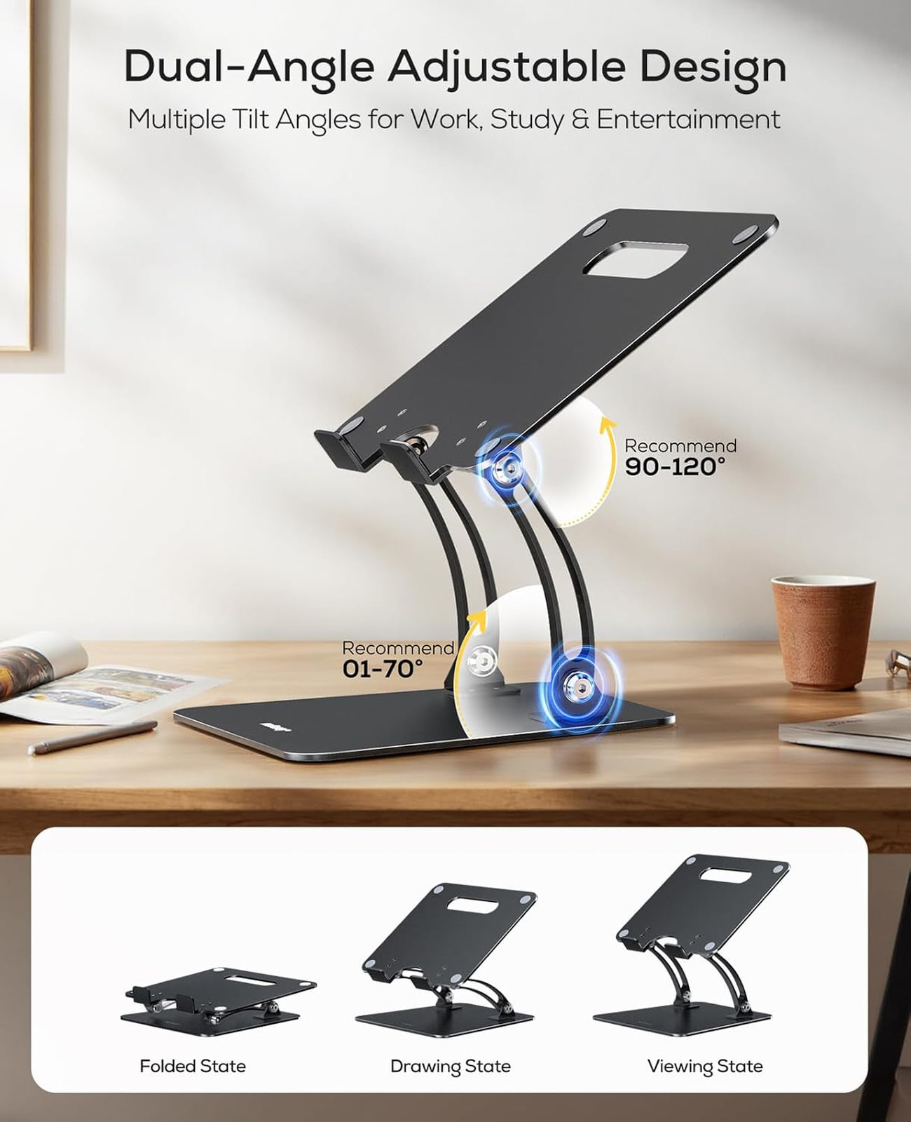 Fully Adjustable Laptop Stand for Desk, Dual Foldable Computer Riser with Heat