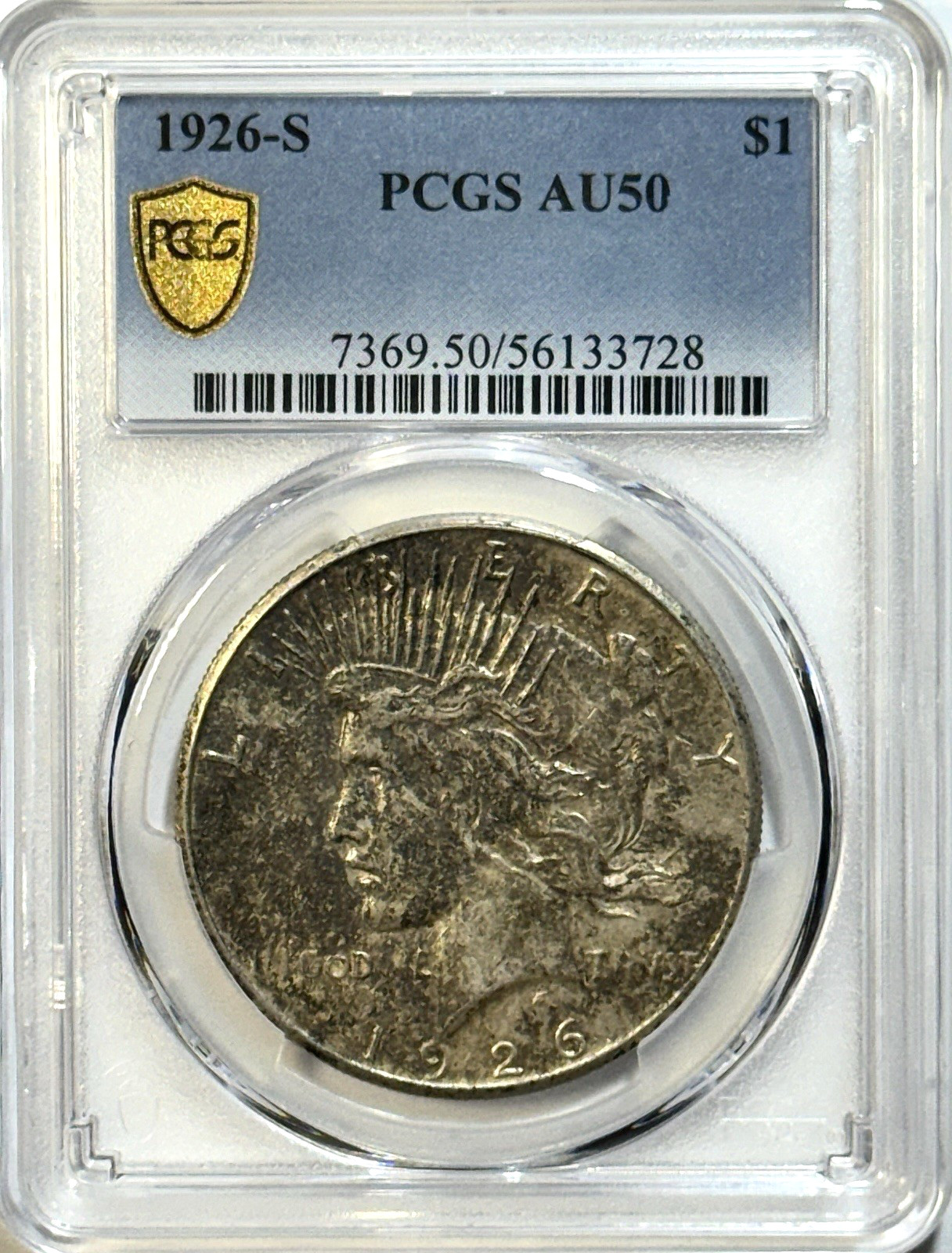 1926-S Peace Dollar - PCGS AU50 Gold Shield - “Coal Miner Liberty” Better Date!