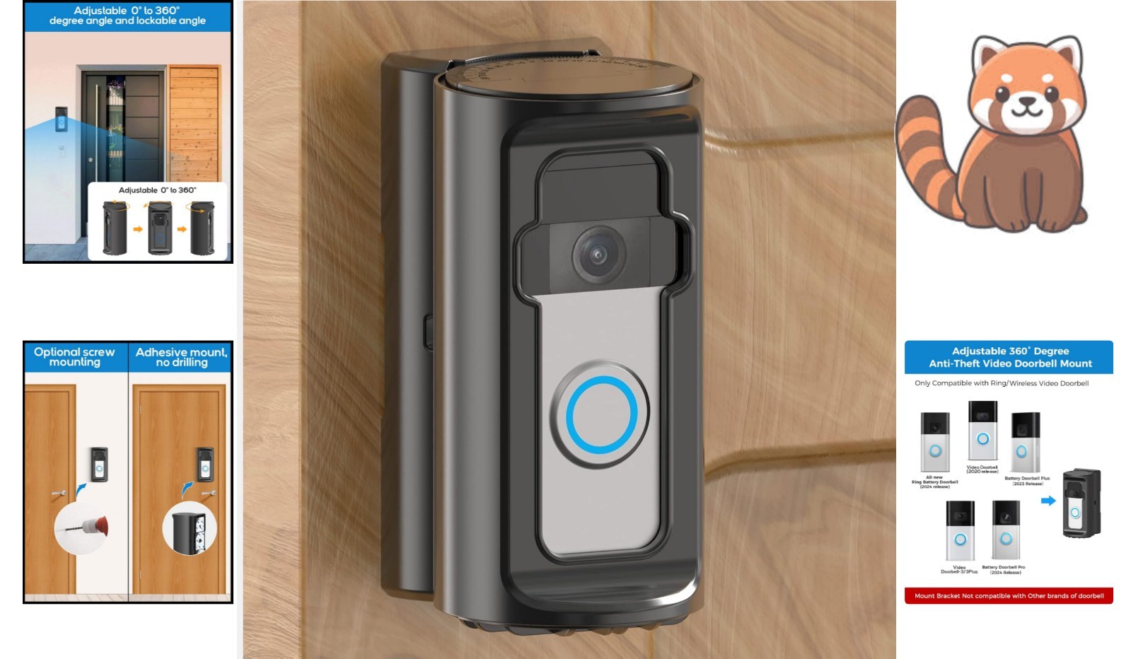 Advanced Anti-Theft Video Doorbell Mount with 360° Adjustable Angle - Easy Setup