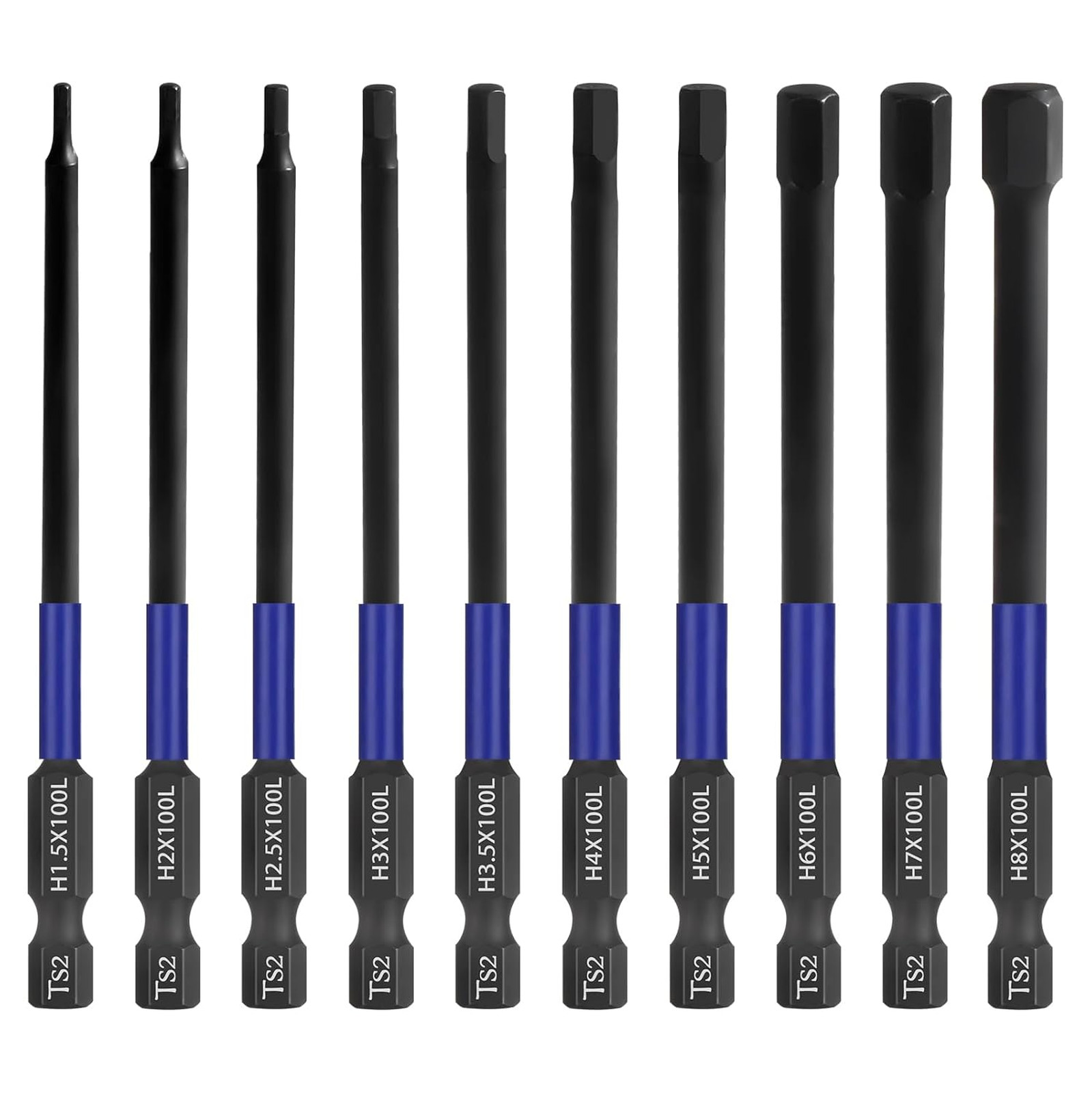 Impact Hex Head Allen Wrench Drill Bit Set 10 Pcs 4 Inch Metric S2 Steel