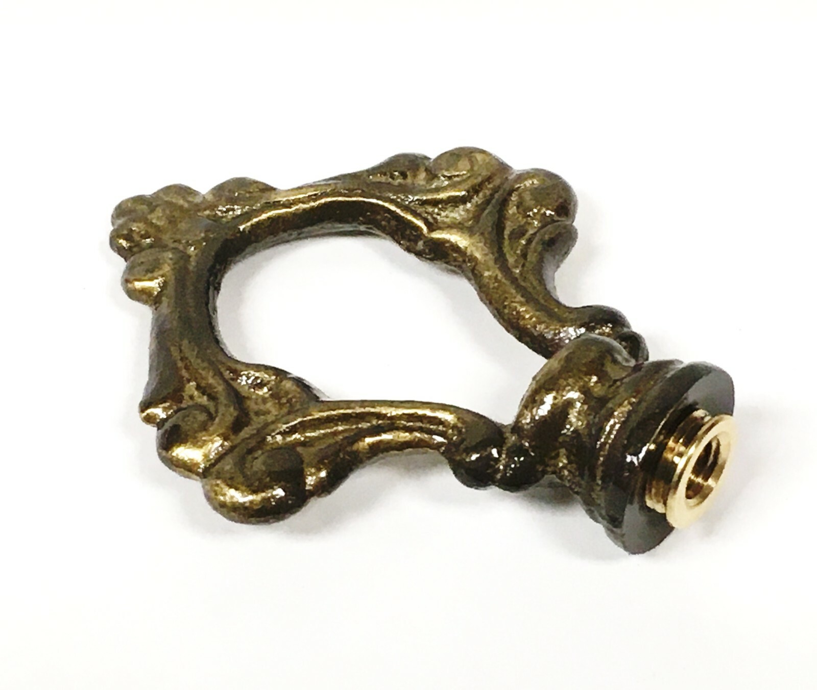 Lamp Finial-Solid Cast Brass ORNAMENTAL LOOP w/dual threads, AB Finish-FS