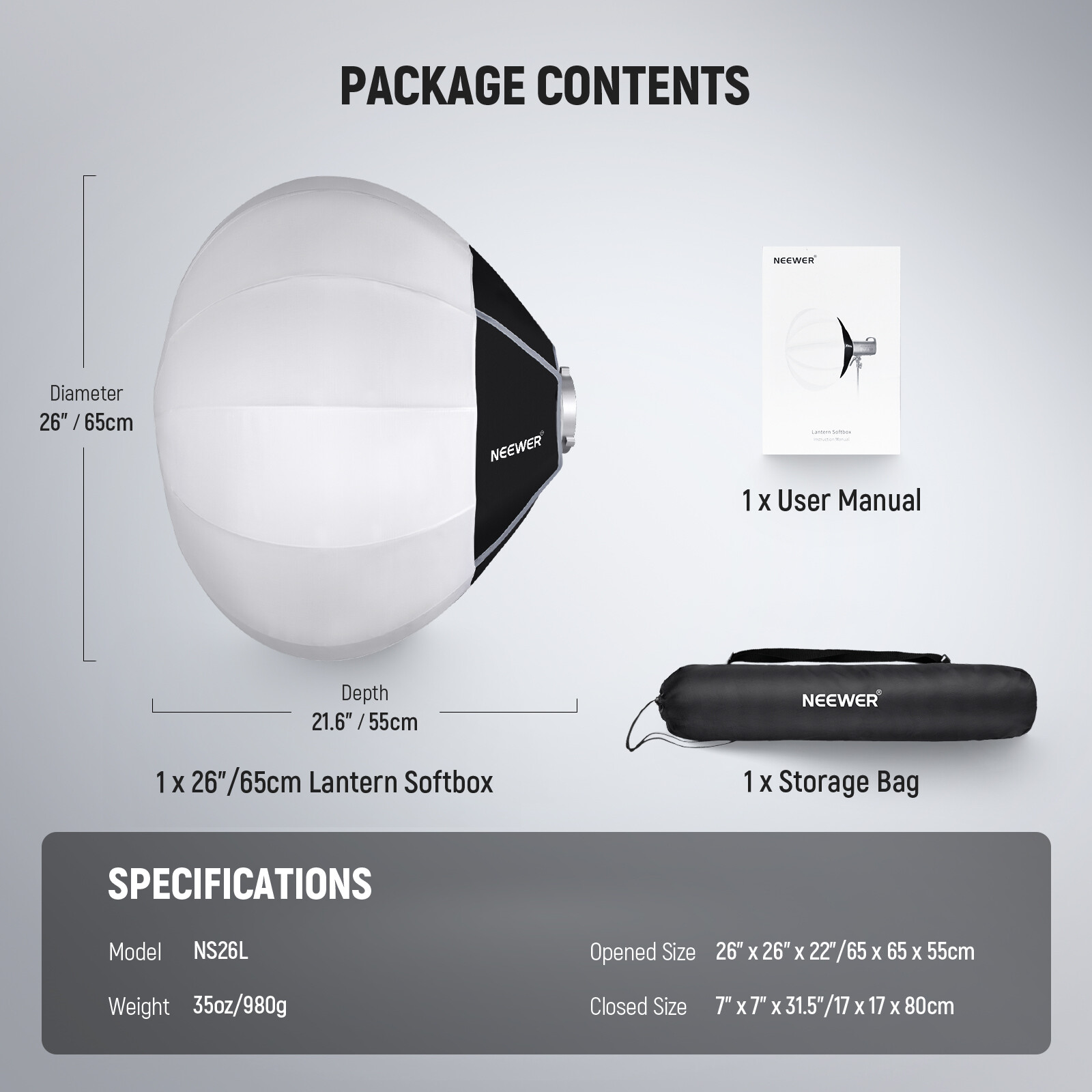 NEEWER 26''Lantern Softbox,Quick Release 360°Light Diffuser Bowens Mount Softbox