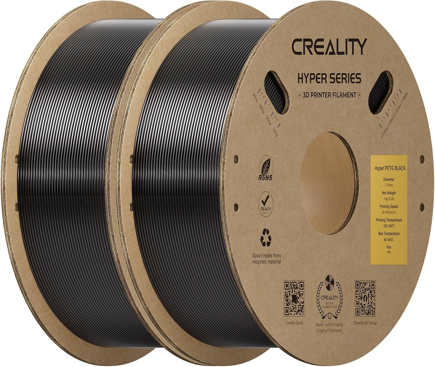 Hyper PETG Filament 1.75mm Bundle 2KG, High-Speed PETG for 30–600mm/s Printing,