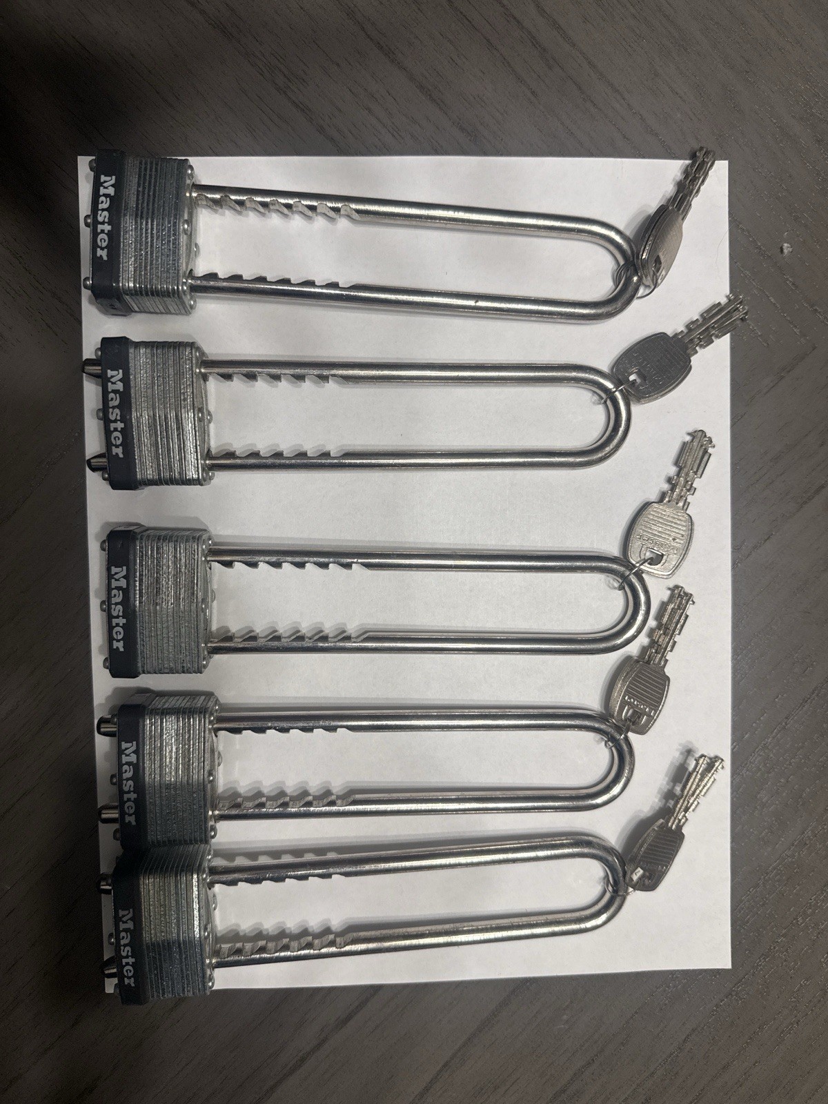 Master Extended Shackle Steel Padlocks Lot of 5 Silver Black with Keys