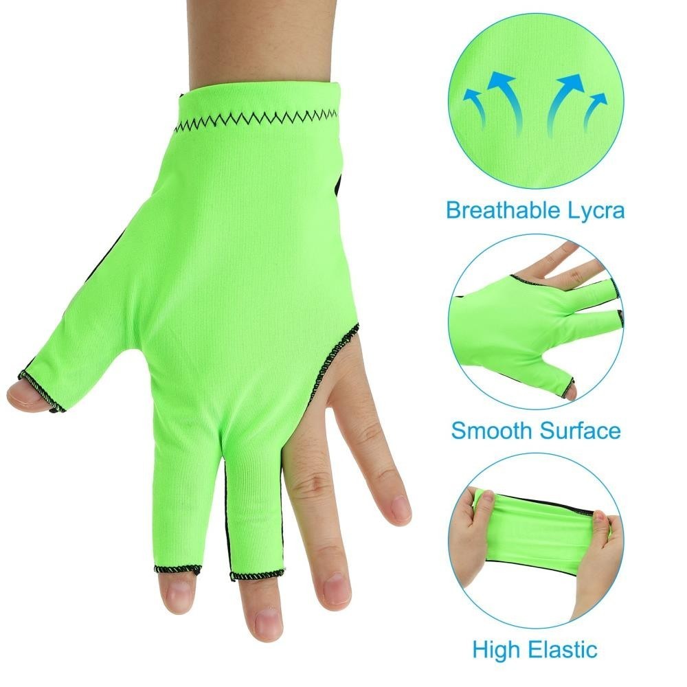 10 Pcs 3 Finger Pool Glove Left Hand Breathable Billiard Gloves, Green Black [