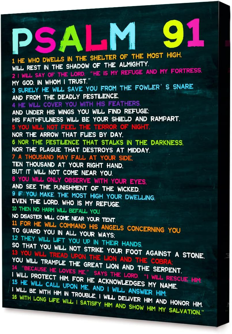 Psalms 91 Wall Decor for Kids Room,Christian Religious Bible Verses Psalms 91 Wa