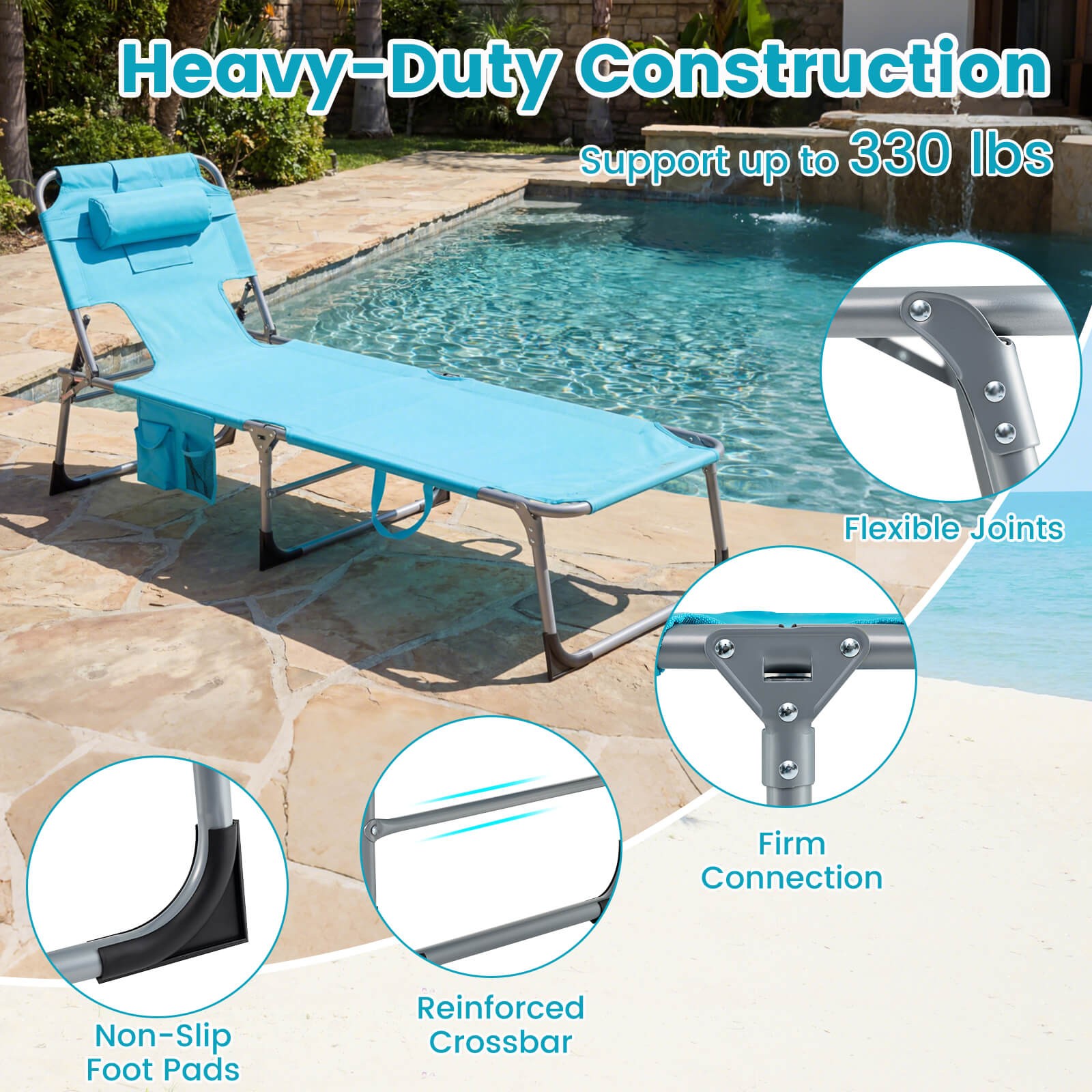 2PCS Tanning Chair,Portable Chaise Lounge Chair w/4-Position Adjustable Backrest