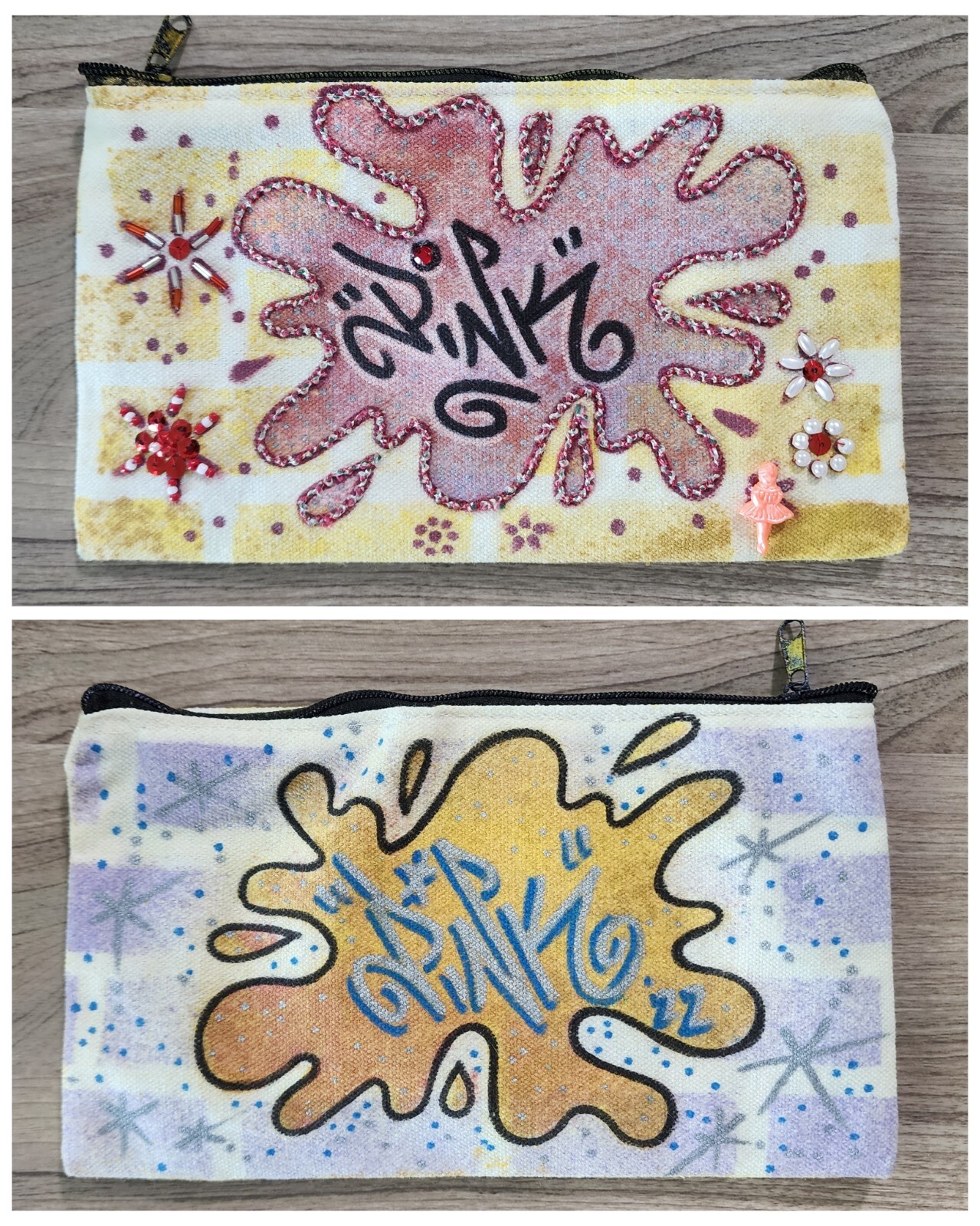 LADY PINK Hand Painted Pencil Stash Pouch 4.5"x8" Wild Style Graffiti Artist