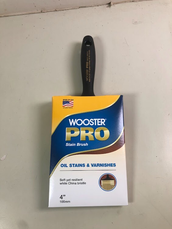 Wooster Pro 4” White Bristle Stain Flat Brush 100mm for Oil Stains & Varnishes