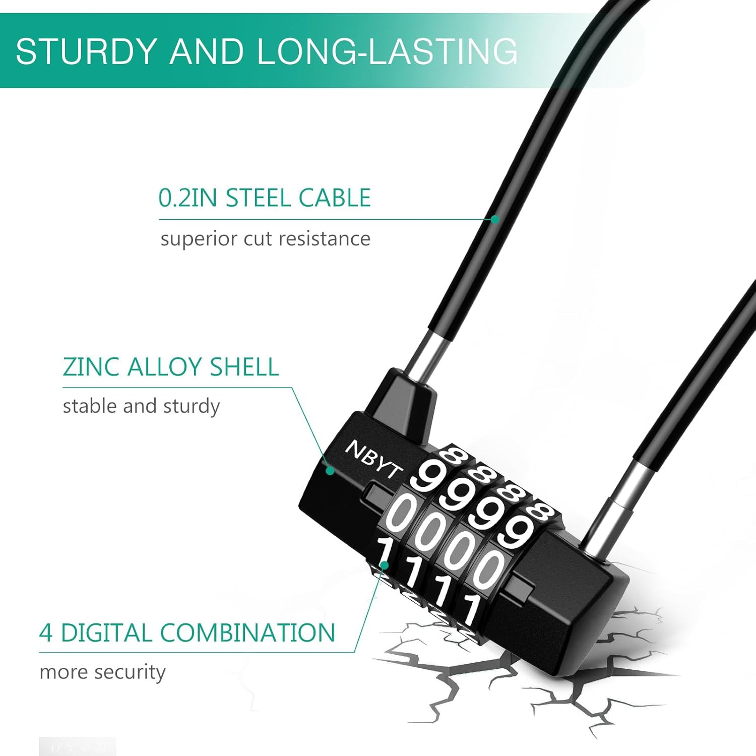 Long Shackle Combination Padlock, 4 Digit Resettable Code, Waterproof | Zinc All
