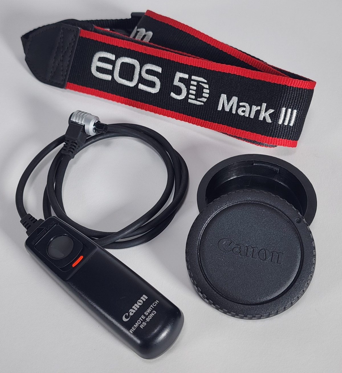 Canon RS-80N3 Remote + EOS 5D Mark III Strap + Body Cap Bundle 7D 1D