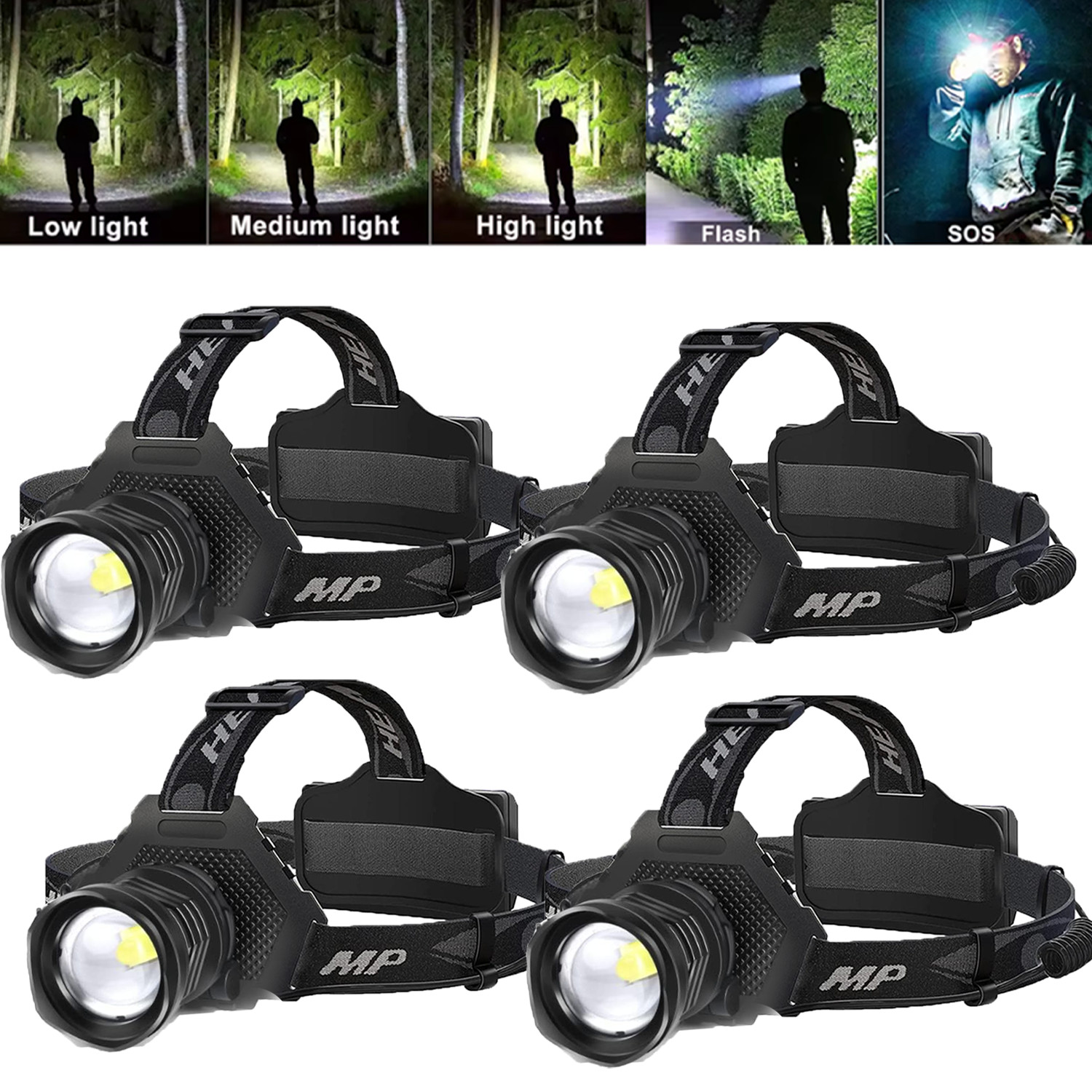 100000LM LED Headlamp Rechargeable Headlight Zoomable Head Torch Lamp Flashlight