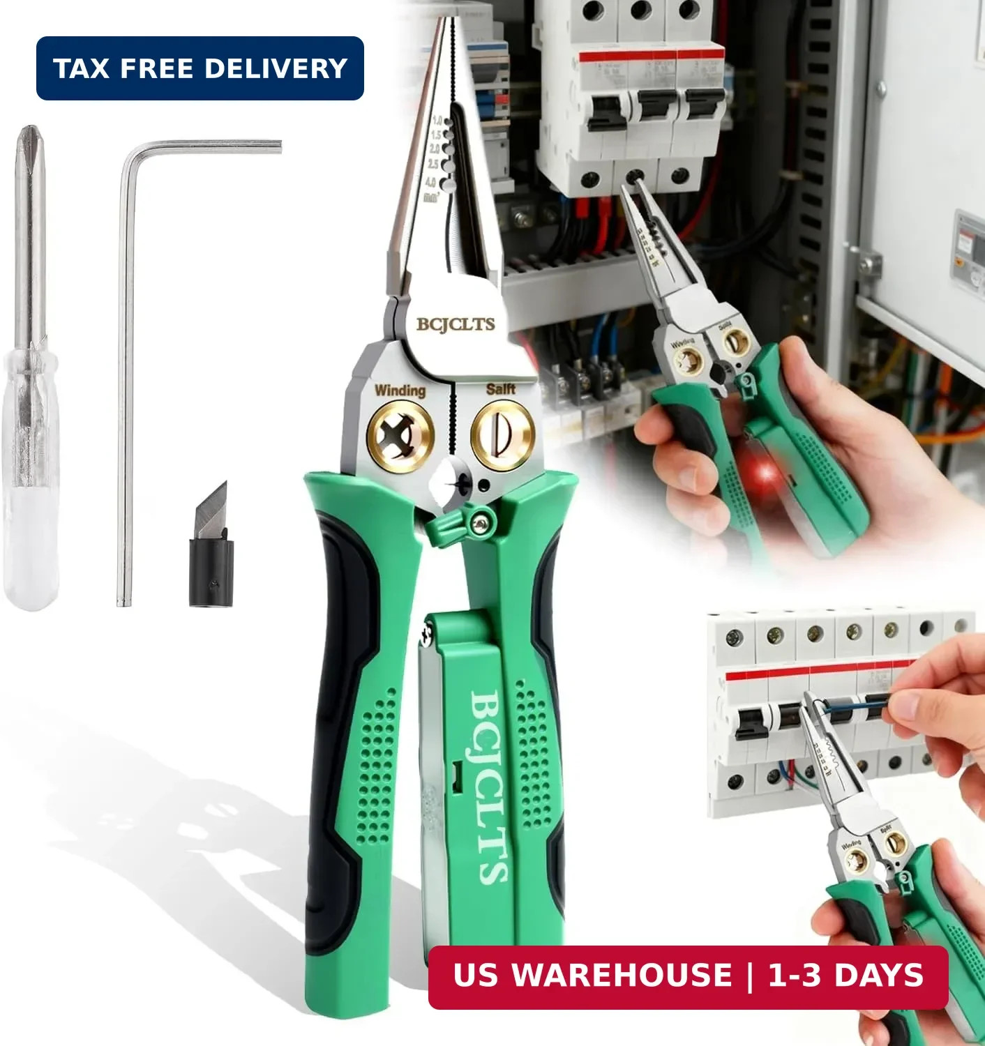 8-in-1 Wire Crimper Stripper with Voltage Detector & Dual Alarms - Heavy Duty 12