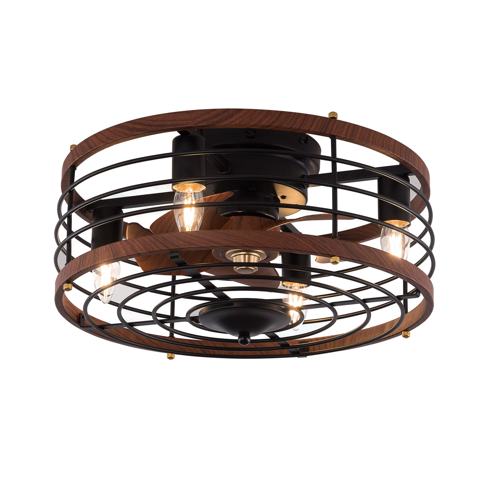 6-Gears Ceiling Fan Light E26 Ceiling Light Round Caged Ceiling Fan W/ Light 40W