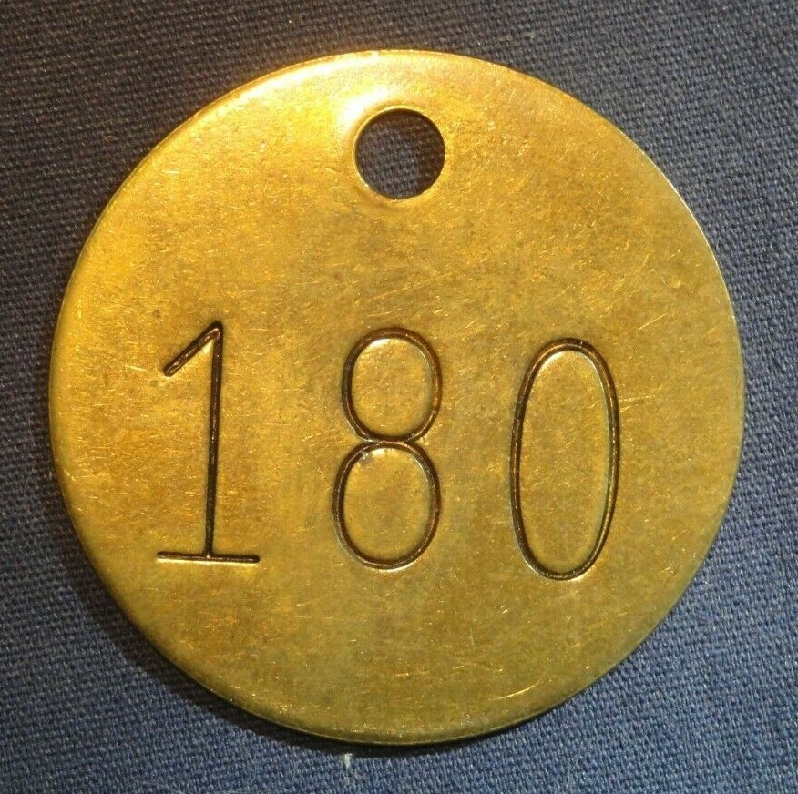 Cessna 180 Tag Brass 1-1/2" Vintage Numbered Keychain Cattle Tag Mining Cow