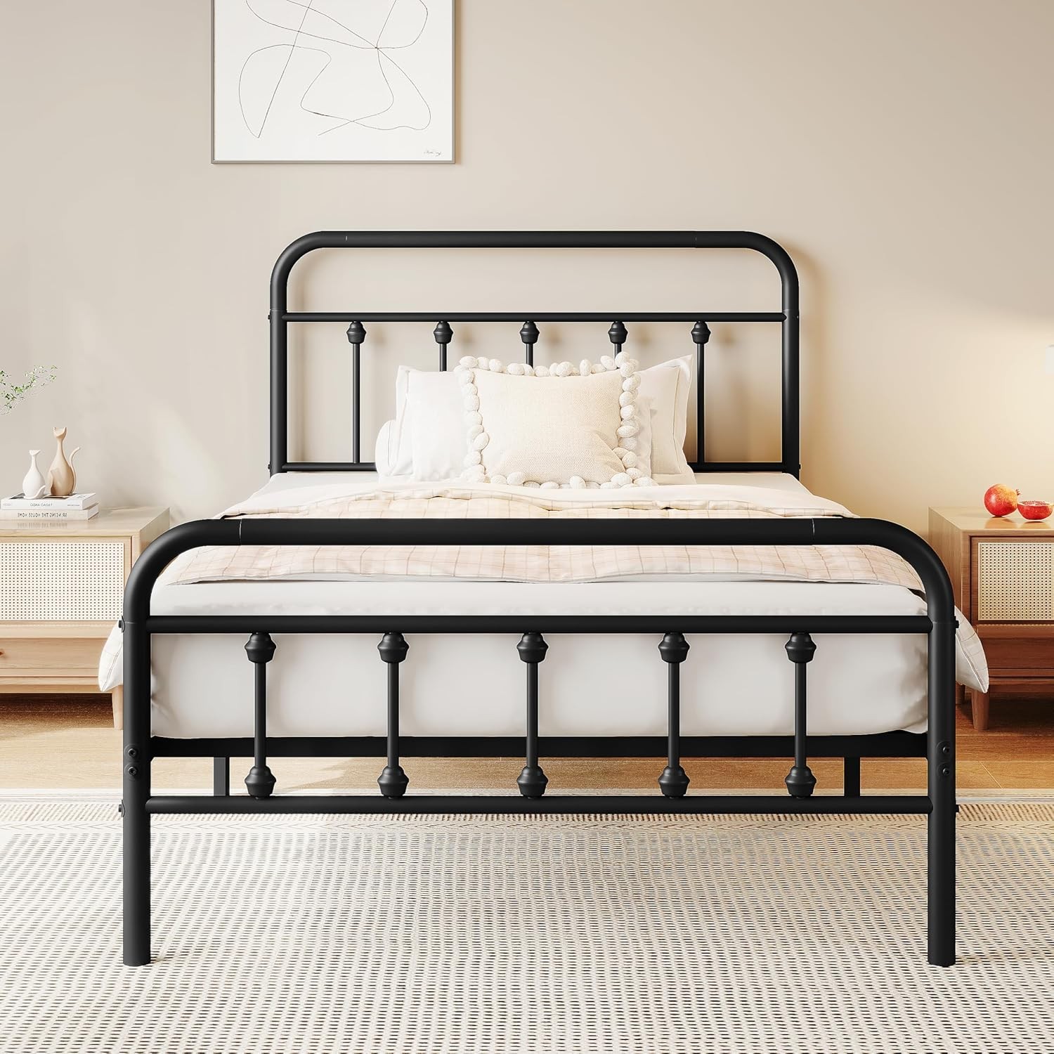 Twin Size Metal Platform Bed Frame/Victorian Style Headboard & Footboard/Steel