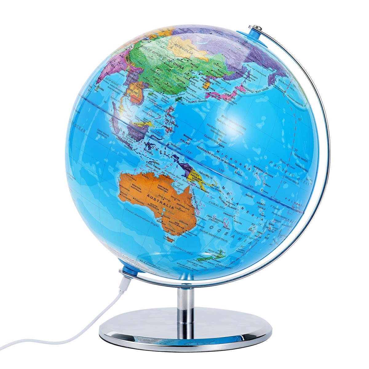 10'' World Map Globe On Metal Base Tabletop Rotating Earth Globe Educational