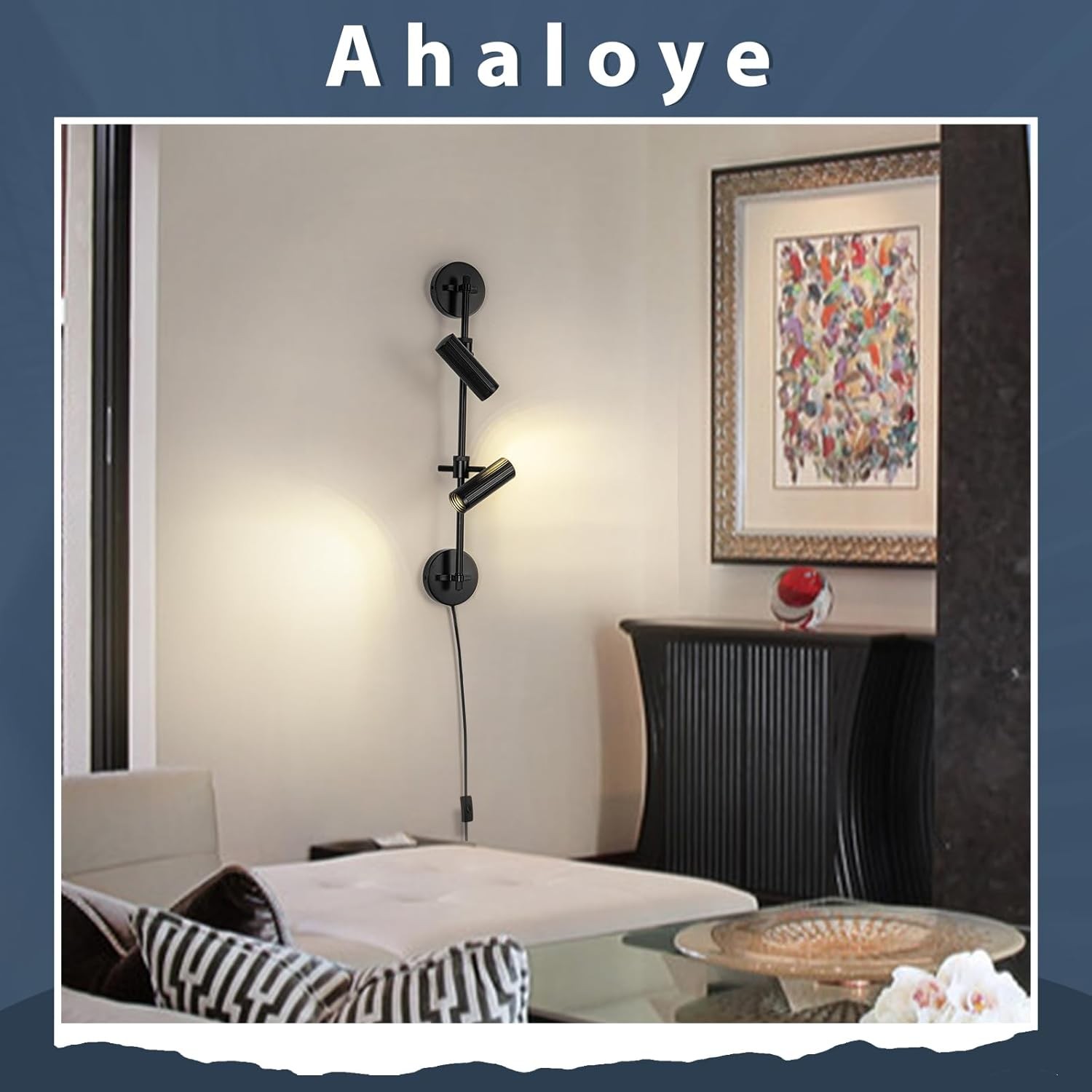 Plug in Wall Sconces Black 2 Lights Rotatable with Switch