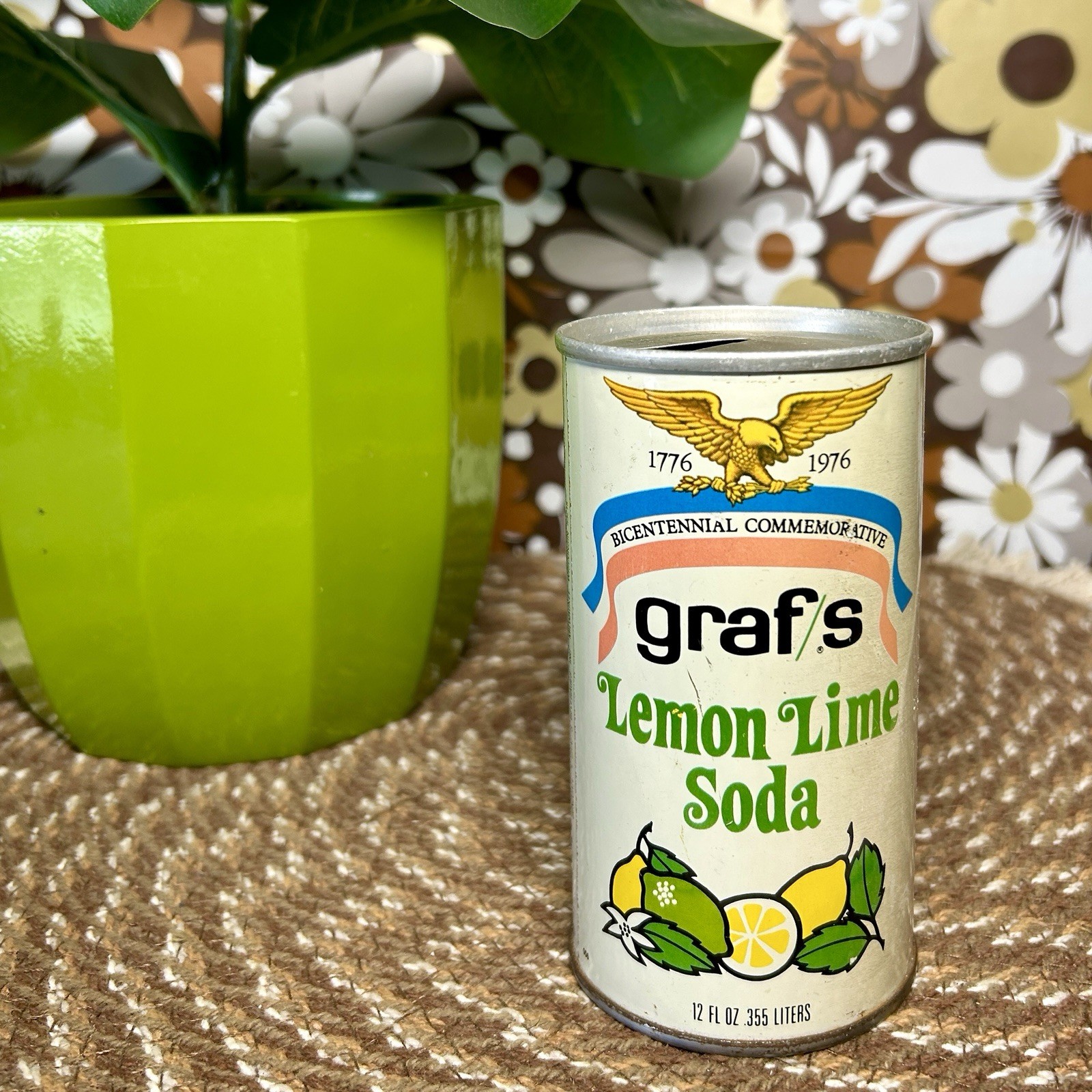 Vintage EMPTY 12oz Graf’s Lemon Lime Soda Can Commemorative WWII 48 Star Flag